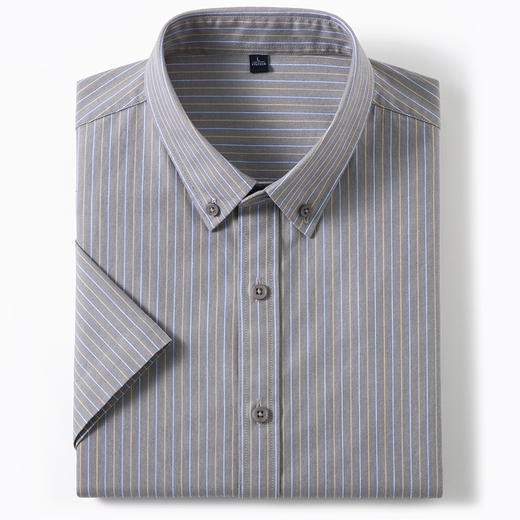 【100棉】罗蒙夏季男士经典竖条纹短袖衬衫时尚百搭简约休闲职业通勤上班衬衣 商品图1