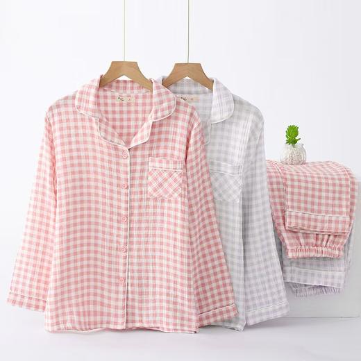 外单订单漏进口纯纱棉纯棉吸汗透气格纹睡衣套装 商品图0