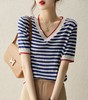 *【显瘦藏肉一绝】板绘法式经典条纹海魂衫 冰爽丝T恤 蓝白相撞永不过时的时髦元素 复古减龄优雅 凉爽又舒适 商品缩略图1