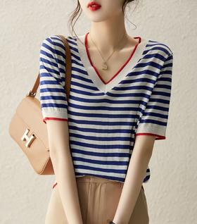 【蓝白相撞永不过时的时髦元素】板绘法式经典条纹海魂衫    80-130斤  冰爽丝T恤  复古减龄优雅 凉爽又舒适