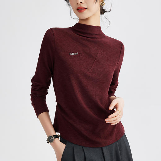 雀说半高领长袖t恤新款打底衫设计感显瘦上衣气质ALM681 商品图9