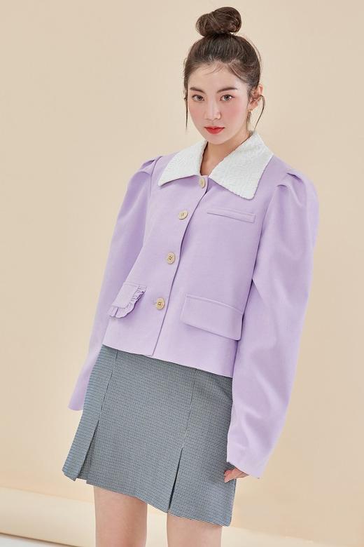 韩都衣舍/Handu Group 甜美翻领拼色泡泡袖短款外套 15320 商品图2