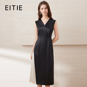 EITIE爱特爱夏新款V领优雅显瘦拼接连衣裙7707433