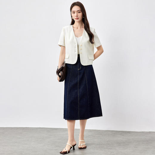 【内购】小个子简约通勤深V领单排扣垫肩微褶短款短袖外套-151W58307 商品图2