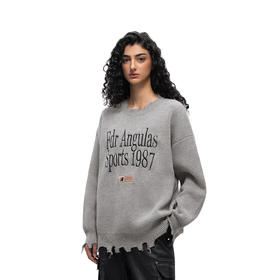 【限时7折】FDR 国潮美式字母图案印花破洞毛衣男女秋冬季高街情侣针织衫上衣