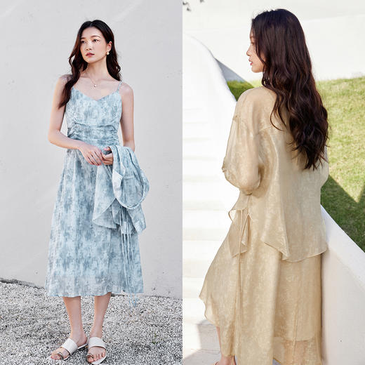 【内购】系绑带抽褶收腰显瘦晕染褶艺肌理套装&双色花纹轻氧套装-151Z57885 商品图2