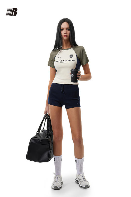 FDR官方店 R字排版拼接辣妹短袖t恤女夏季运动先锋修身短款上衣 商品图5