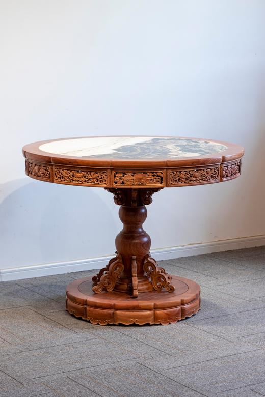 红桥红  家具严选  缅甸花梨（大果紫檀）【云石面108清式小圆桌】 商品图1