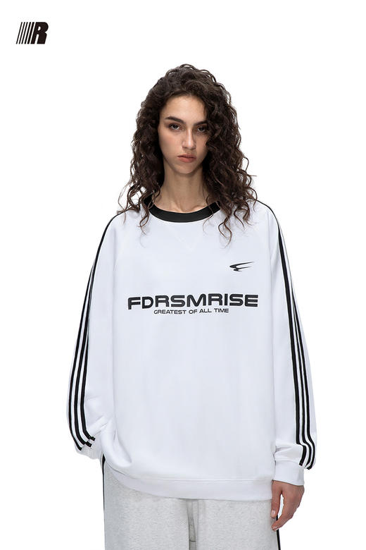 FDR 国潮字母条纹印花圆领卫衣男女春秋季美式高街情侣装织带上衣 商品图5