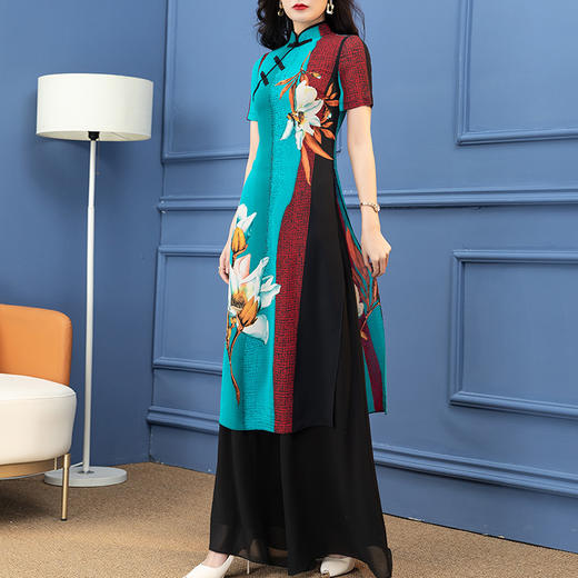 YBY S1087旗袍套装裤两件套时尚阔腿裤两件套 商品图0