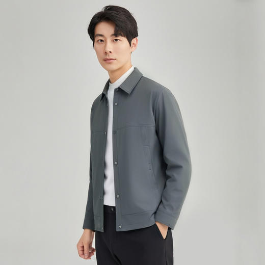 圣得西纯色百搭翻领夹克男2025春秋新款衬衫式休闲开衫外套上衣 商品图3