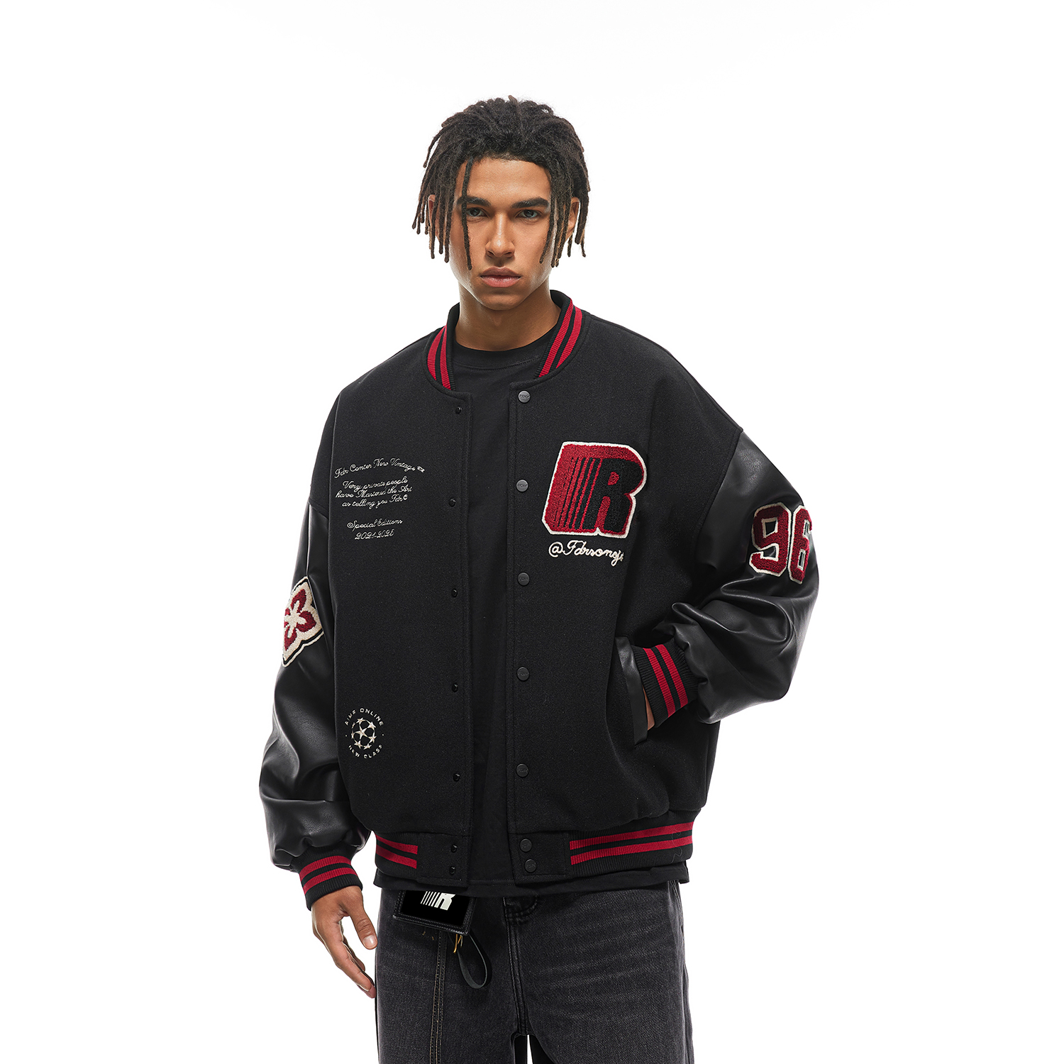 FDR官方店 徽章拼接撞色夹棉棒球服外套男女秋冬美式重磅宽松夹克