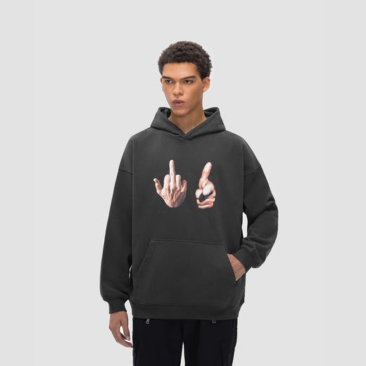 FDR 国潮手势印花重磅连帽卫衣男女春秋季潮牌高街情侣装宽松上衣 商品图3