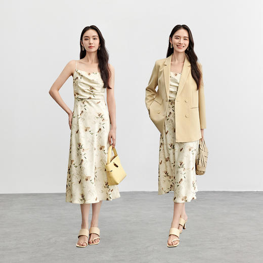 【内购】设计感升级双层荡领打揽显瘦水彩画印花吊带连衣裙-151L87844 商品图2