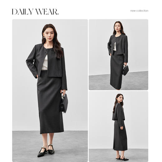 【内购】解构分割垫肩圆领短外套&下摆开叉直筒裙两件套-151Z58338 商品图3