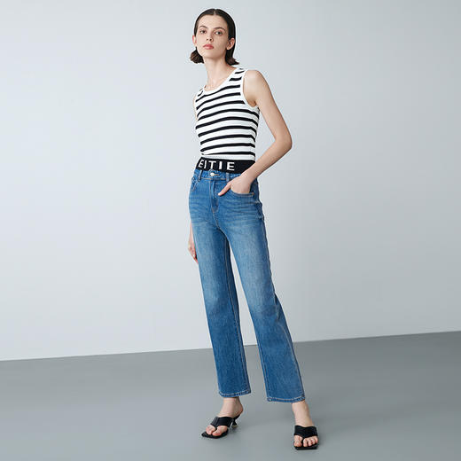 EITIE爱特爱夏新款经典黑白条纹时尚休闲显瘦百搭针织背心7701410 商品图1