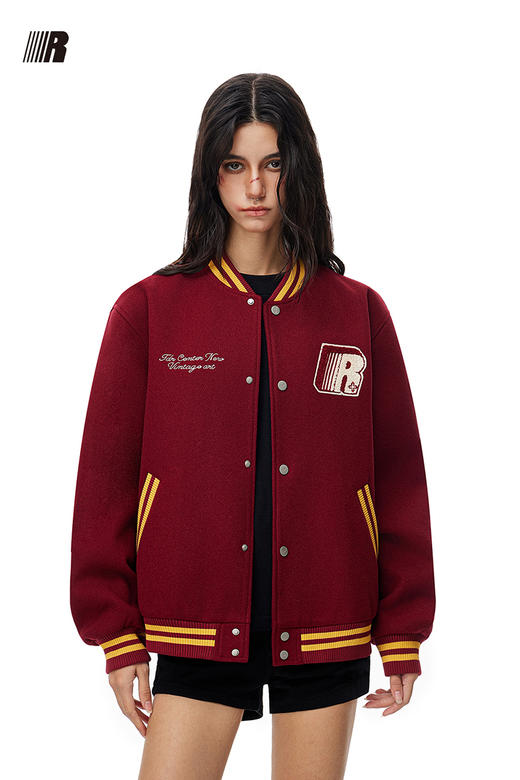 【限时7折】FDR官方店 R字学院风加厚棒球服外套男女秋冬季美式情侣宽松夹克 商品图3