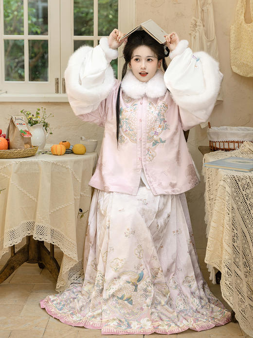 【重回汉唐莺啼声声】圆领对襟袄围脖马面裙套装明制汉服女款秋冬 商品图3