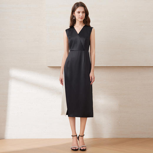 EITIE爱特爱夏新款V领优雅显瘦拼接连衣裙7707433 商品图1