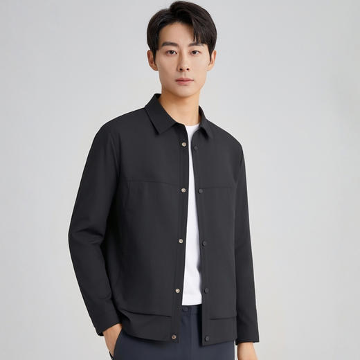 圣得西纯色百搭翻领夹克男2025春秋新款衬衫式休闲开衫外套上衣 商品图2