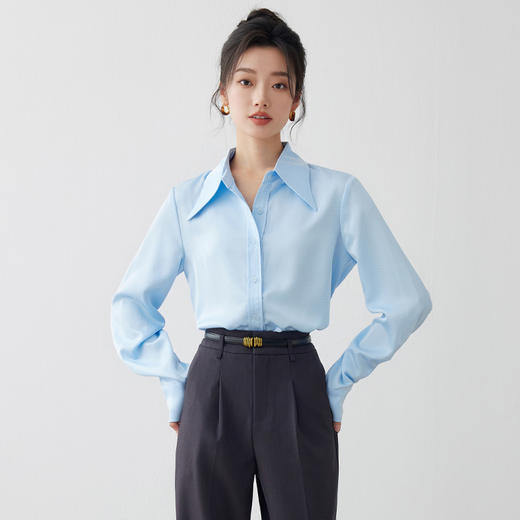 IWY/早春新款蓝色衬衫女气质商务国考公务员面试西装内搭AB195 商品图0