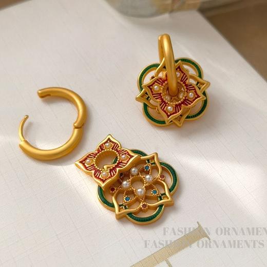 「小众设计！国潮复古」原创宫廷风耳环个性镂空彩绘耳扣一款多戴耳时尚饰品 商品图1