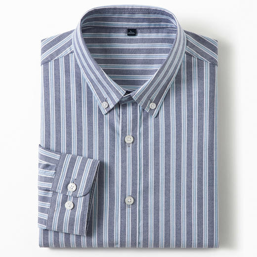 【100棉】罗蒙春秋男士通勤条纹长袖衬衫舒适百搭经典翻领职业上班穿搭休闲男衬衣 商品图1