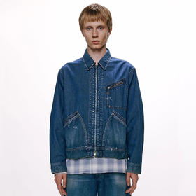 marka DENIM WORK JACKET 土耳其有机棉复古做旧牛仔夹克拉链外套