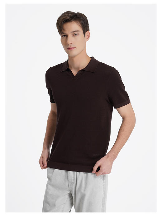 callisto咖色燕子领棉桑蚕丝混纺T恤 商品图3