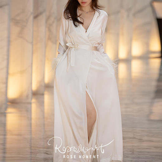 法式极简西装领真丝驼鸟毛袖长袍度假必备 T422017-1 商品图2