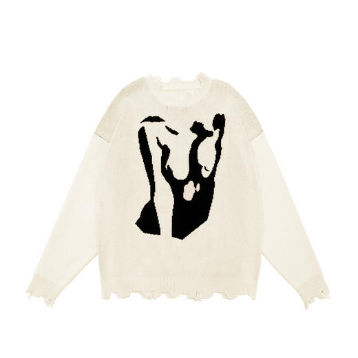 FDR 国潮美式人体抽象印花毛衣男女秋冬季慵懒风情侣装针织衫上衣 商品图4