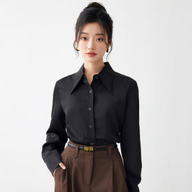 IWY/经典黑色职业衬衫女长袖早秋新款设计感教师内衬职业正装通勤工作服AB195