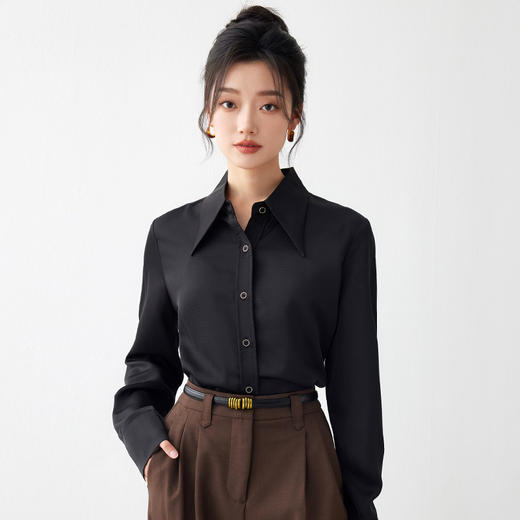 IWY/经典黑色职业衬衫女长袖早秋新款设计感教师内衬职业正装通勤工作服AB195 商品图0