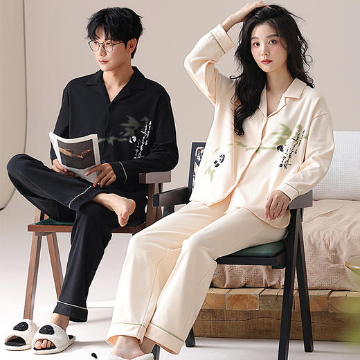 雀说长袖长裤纯棉情侣睡衣春季套装秋天休闲大码可外穿透气家居服AL 商品图1