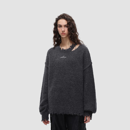 FDR 国潮高街圈圈纱破洞毛衣男女秋冬季慵懒风情侣宽松针织衫上衣 商品图1