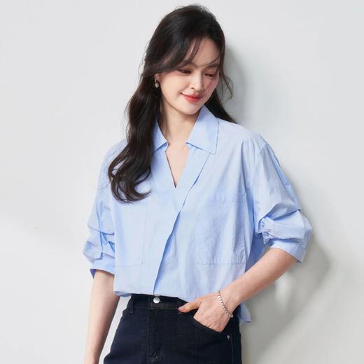 【高货sh】全新升级【铂金会员174/天猫229/差价55】(01225) 洛诗琳气质职场斜门襟V领套头五分袖衬衫通勤小众休闲上衣 商品图2