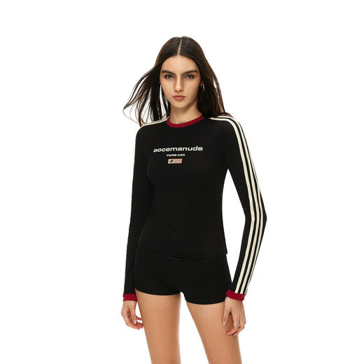 FDR官方店 旗帜织带撞色长袖T恤女秋季辣妹运动修身显瘦打底上衣 商品图2