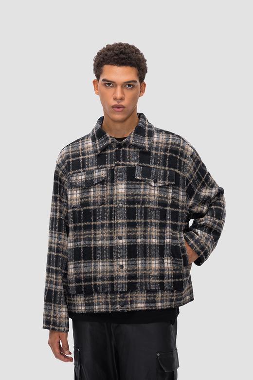 FDR 国潮高街格子毛呢夹克外套男女春秋季美式情侣宽松上衣棒球服 商品图5