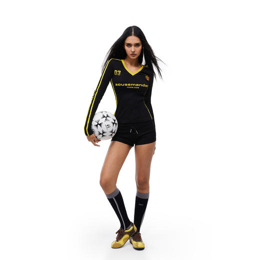 FDR官方店 V领辣妹织带复古撞色长袖t恤女运动薄款修身显瘦上衣 商品图1