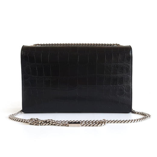 【95新】YSL圣罗兰KATE流苏354119中号黑银鳄鱼纹压花流苏链条单肩斜挎包女士现售价：6180！100225NJS09 商品图3