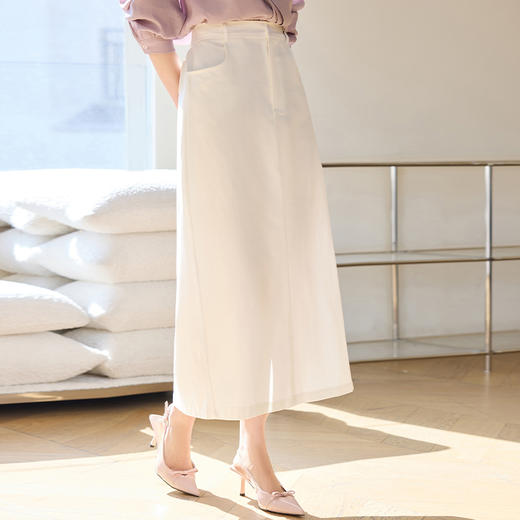 VICTORIA&VERA春季“梨形友好”修饰比例高腰显瘦开叉设计直筒半身裙 商品图1