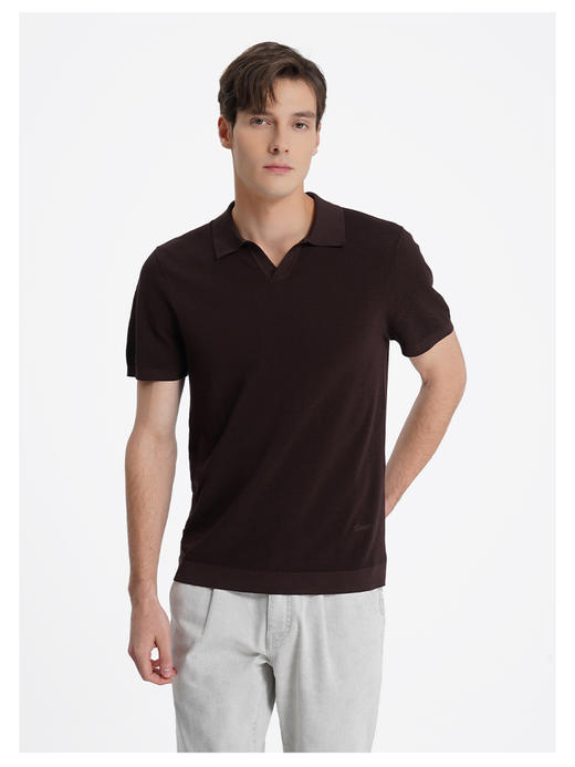 callisto咖色燕子领棉桑蚕丝混纺T恤 商品图2