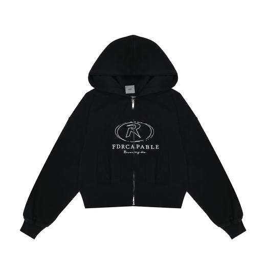 FDR 国潮美式双拉链短款连帽卫衣外套女春秋高街宽松印花开衫上衣 商品图4