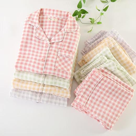 外单订单漏进口纯纱棉纯棉吸汗透气格纹睡衣套装 商品图2
