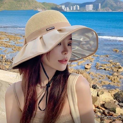 立减20【UPF50+蝴蝶结遮阳帽】环绕式立体帽型，显脸小，可卷可弯曲，随意凹造型！渔夫帽子女夏季时尚休闲防晒帽大帽檐高级感太阳帽黑胶#异业福利 商品图3