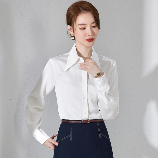 IWY/新款白色长袖衬衫女气质通勤工装职业正装商务面试百搭内搭AB195 商品图3