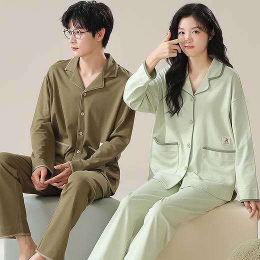 雀说长袖长裤纯棉情侣睡衣春季套装秋天休闲大码可外穿透气家居服AL 商品图3