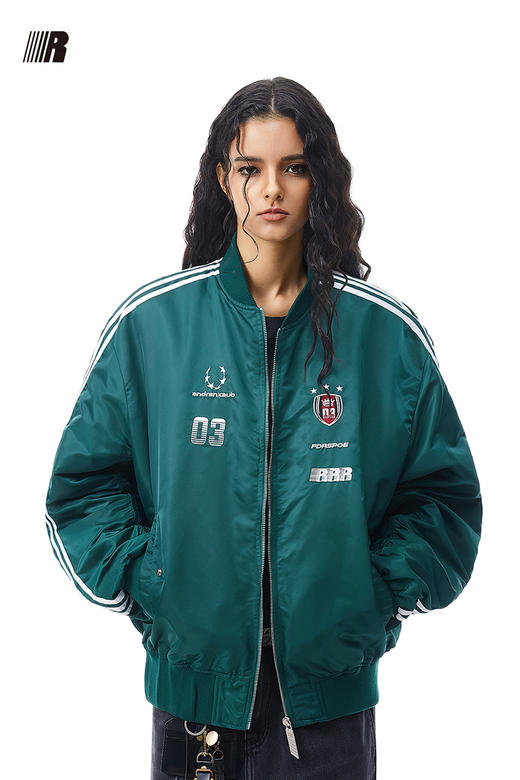 FDR官方店 美式复古徽章飞行织带夹克男女秋季运动情侣装开衫上衣 商品图5