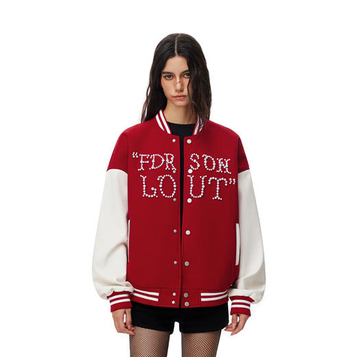 FDR官方店 美式珍珠夹棉棒球服外套男女秋冬季加厚情侣装宽松夹克 商品图0