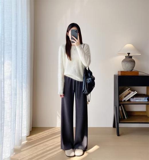 升级2.0春秋新款肌理感超遮肉松紧腰含羊毛蚕丝直筒裤 商品图5